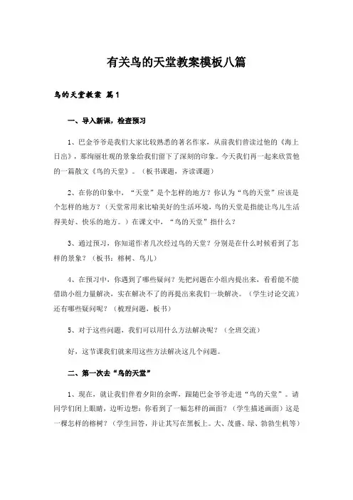 有关鸟的天堂教案模板八篇