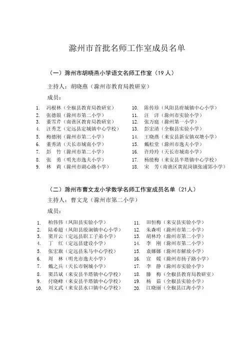 滁州市首批名师工作室成员名单