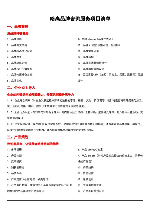 品牌咨询服务完整清单