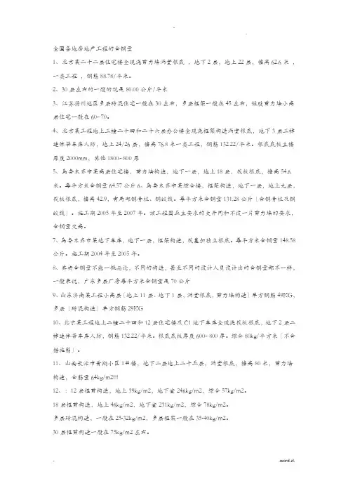 全国各地房地产项目的含钢量