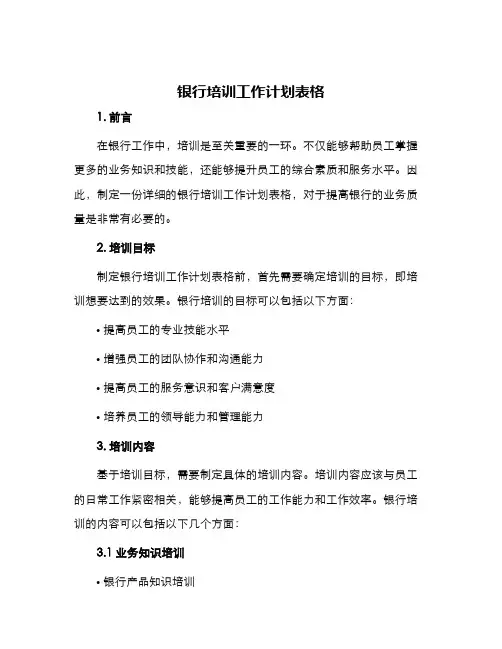 银行培训工作计划表格