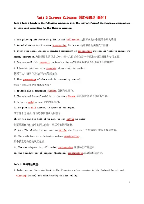 新教材高中英语Unit3DiverseCultures词汇知识点课时3新人教版必修第三册