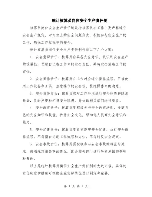统计核算员岗位安全生产责任制