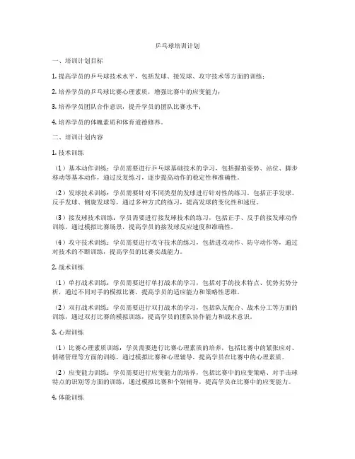 乒乓球培训计划