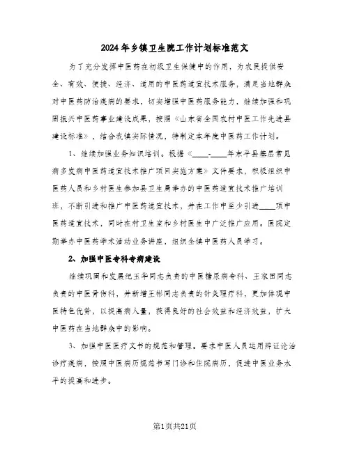 2024年乡镇卫生院工作计划标准范文(8篇)