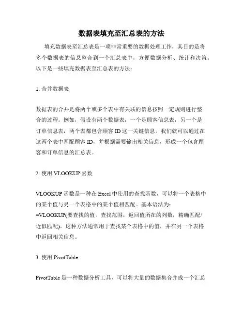 数据表填充至汇总表的方法