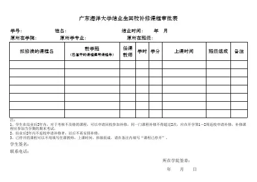 广东海洋大学结业生回校补修课程审批表