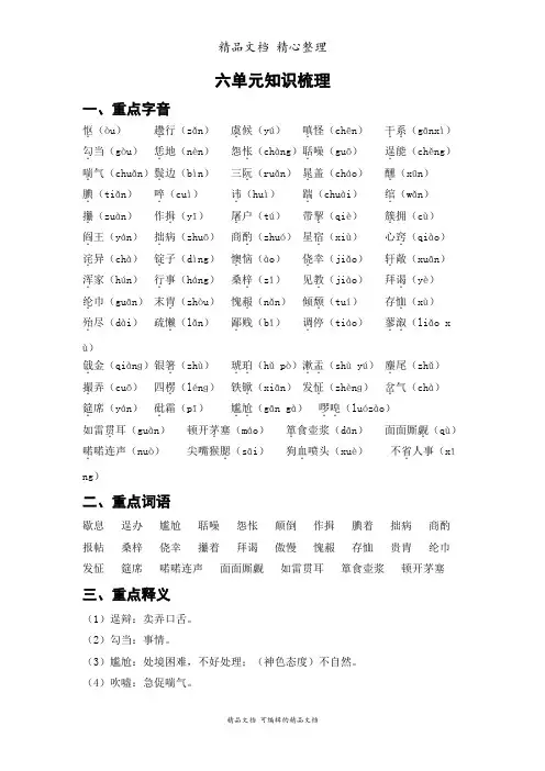 部编人教版九年级上册初中语文 第六单元知识点梳理