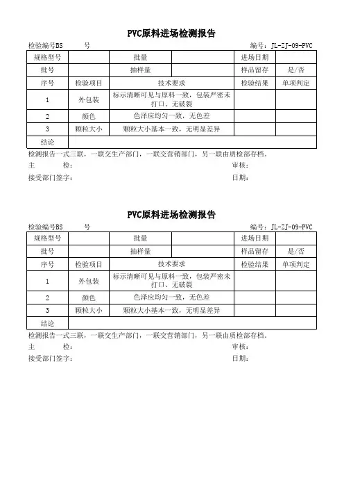 PVC原材料进厂检验记录表