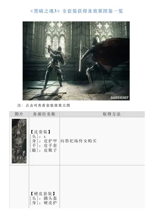 《黑暗之魂3》全套装获得及效果图鉴一览