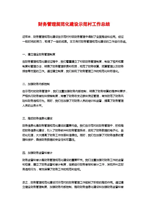 财务管理规范化建设示范村工作总结