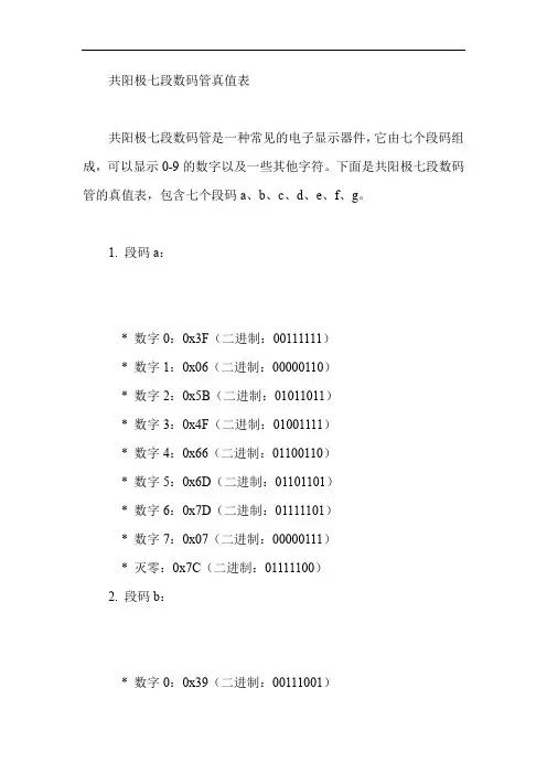 共阳极七段数码管真值表