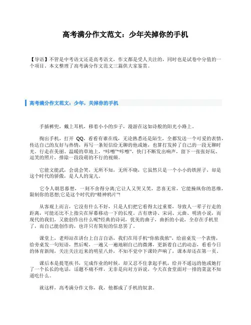 高考满分作文范文：少年关掉你的手机