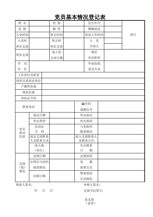 党员基本情况登记表(照片)