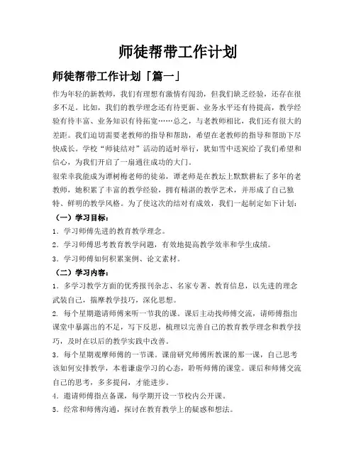 师徒帮带工作计划