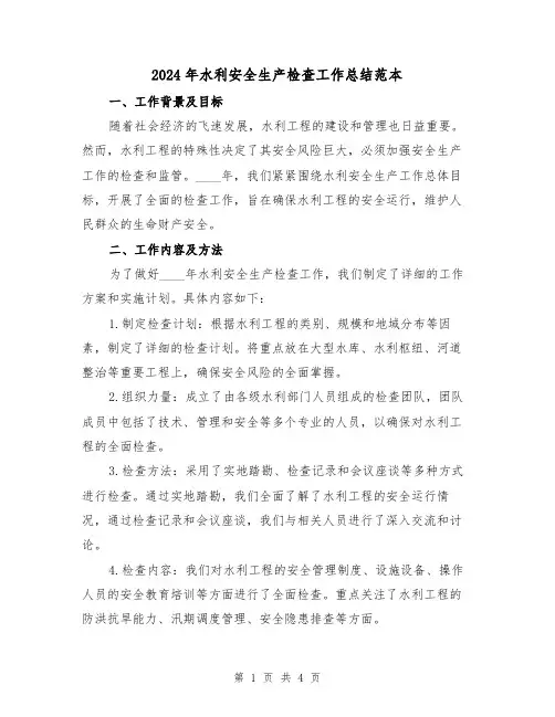 2024年水利安全生产检查工作总结范本（2篇）