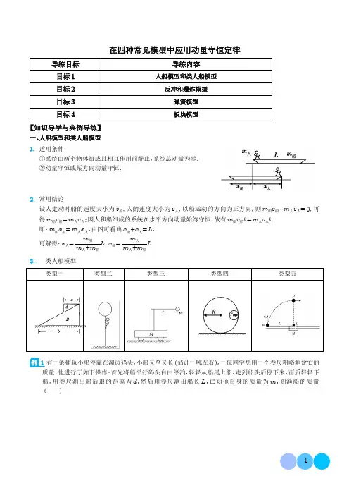 高中物理在四种常见模型中应用动量守恒定律及参考答案