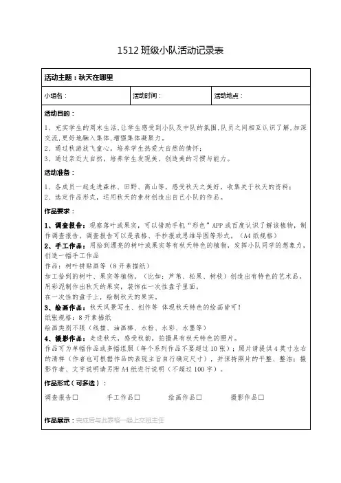 1512小队活动记录表