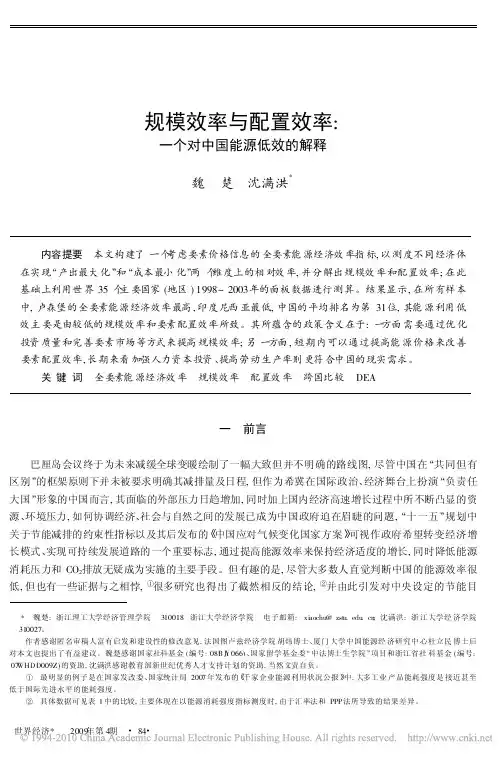 规模效率与配置效率_一个对中国能源低效的解释