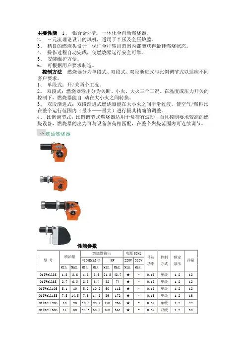 燃烧器性能指标