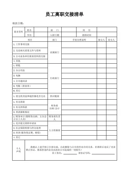 员工离职交接清单(模版)