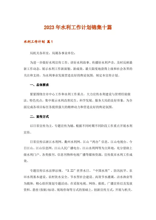 2023年水利工作计划锦集十篇