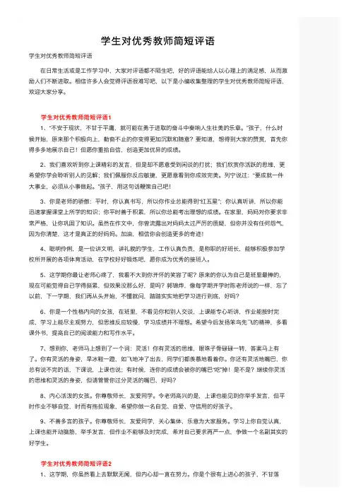 学生对优秀教师简短评语