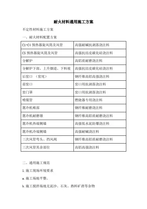 耐火材料施工方案
