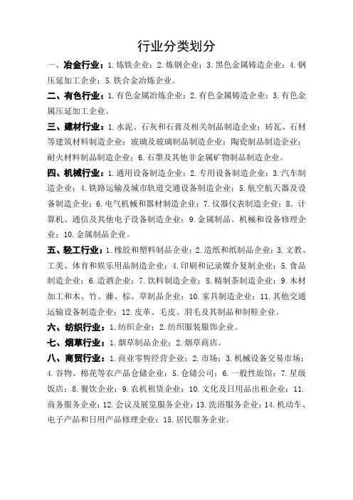 (安监部门规定)行业分类划分
