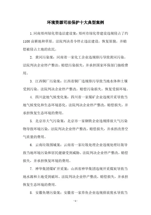 环境资源司法保护十大典型案例