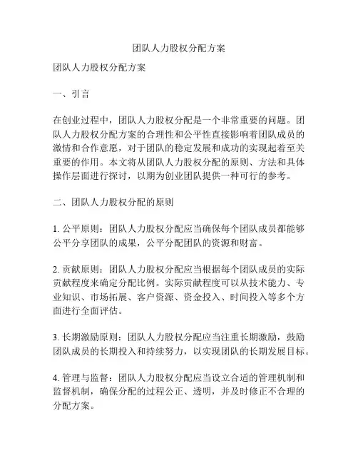 团队人力股权分配方案
