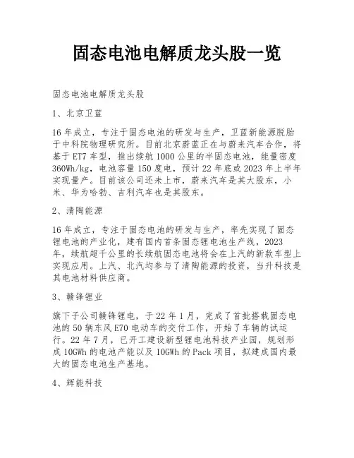 固态电池电解质龙头股一览