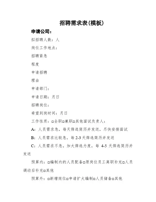 招聘需求表(模板)