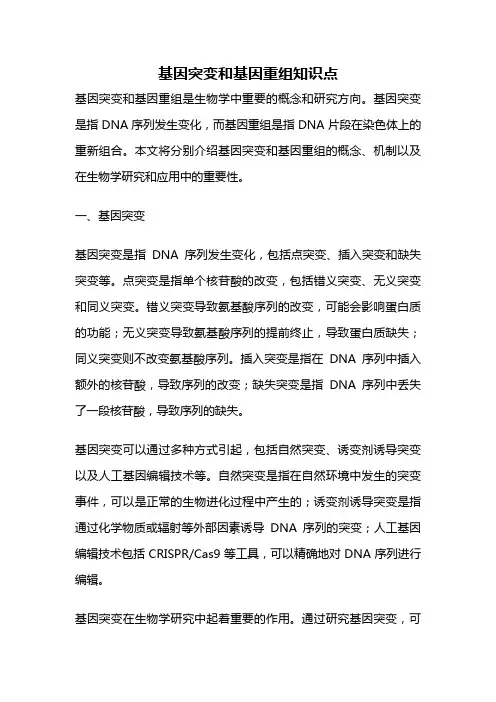 基因突变和基因重组知识点