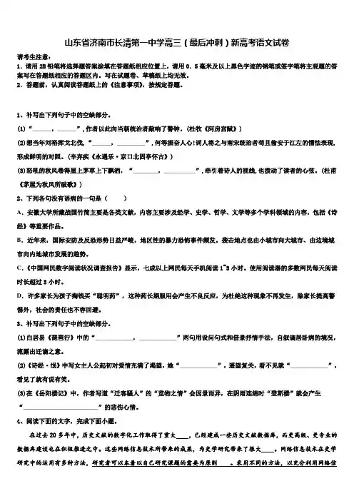 山东省济南市长清第一中学高三(最后冲刺)新高考语文试卷及答案解析