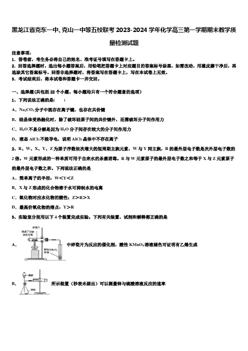 黑龙江省克东一中、克山一中等五校联考2023-2024学年化学高三第一学期期末教学质量检测试题含解析