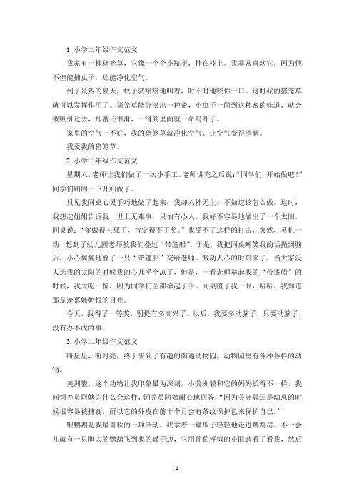 小学二年级作文范文6篇(最新)