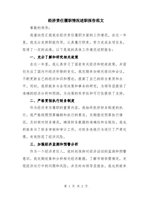 经济责任履职情况述职报告范文