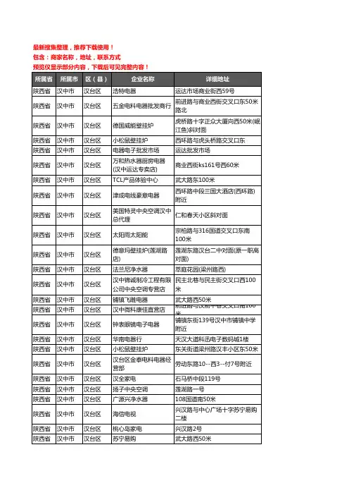 新版陕西省汉中市汉台区家用电器企业公司商家户名录单联系方式地址大全300家