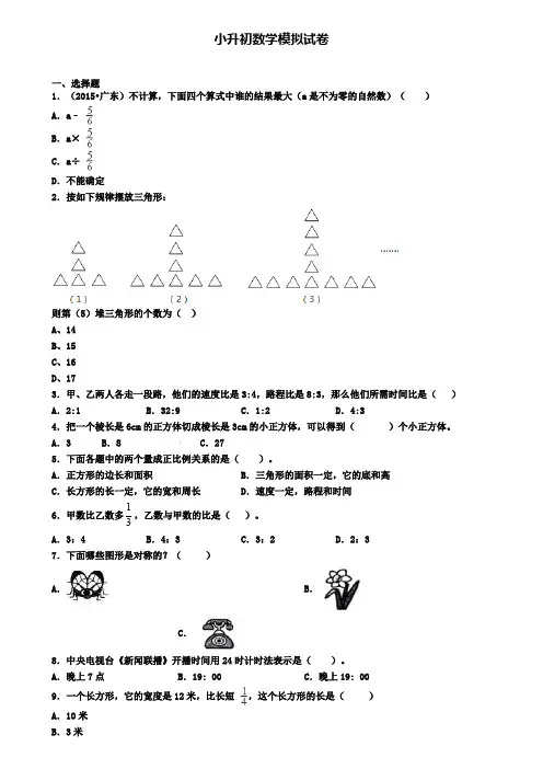 〖精选3套试卷〗海口市2020年小升初联考模拟试题