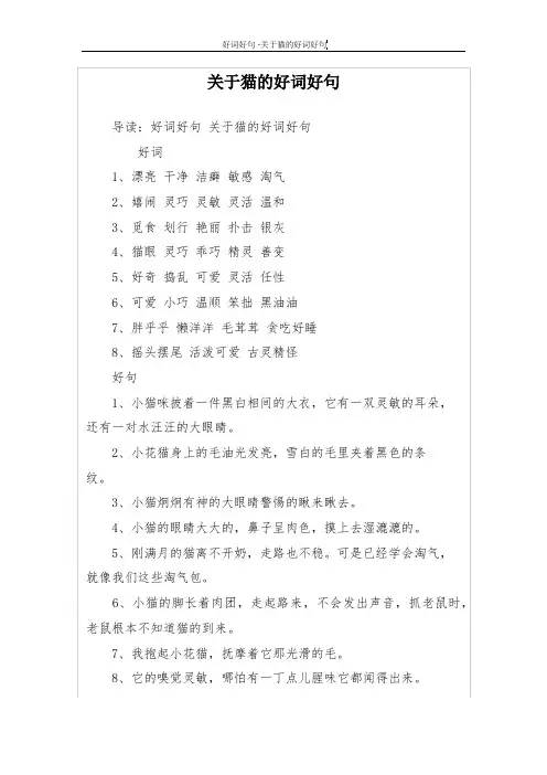 关于猫的好词好句