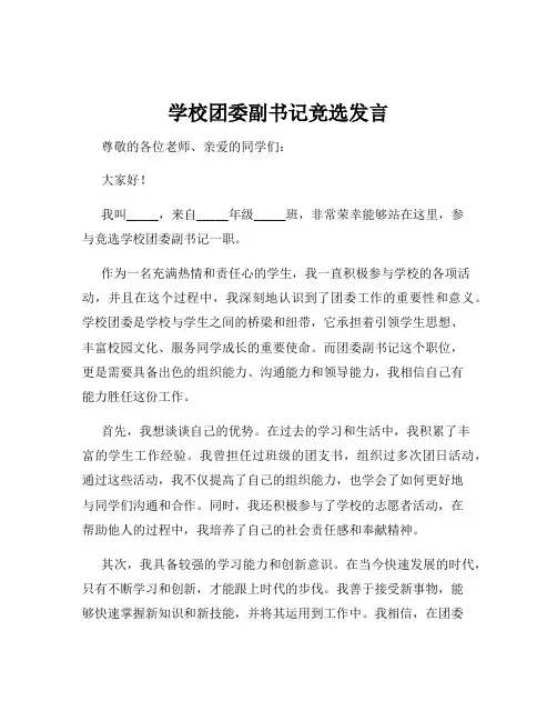 学校团委副书记竞选发言