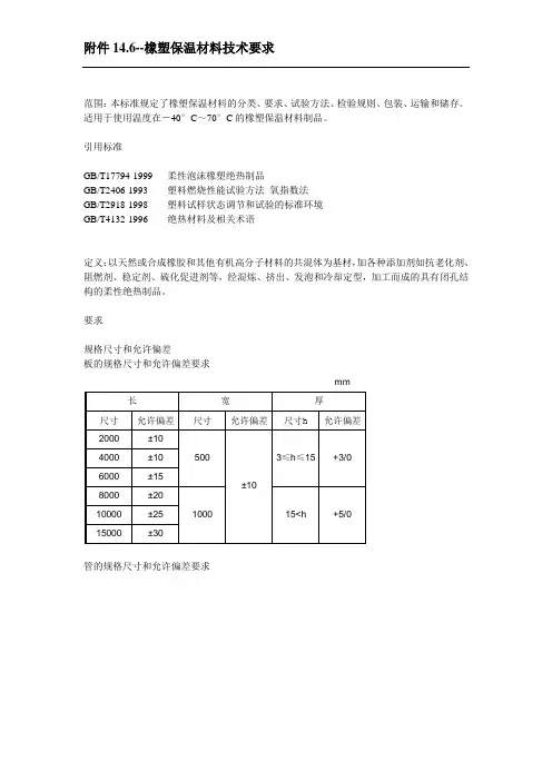 橡塑保温材料技术要求