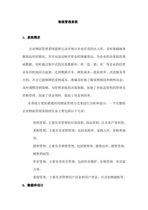 物流管理常用表格