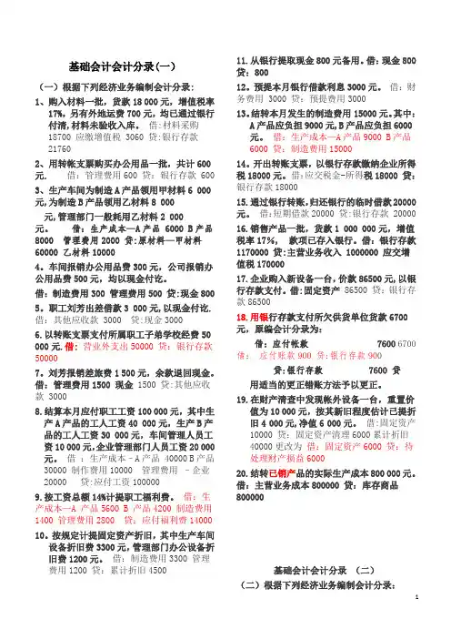 基础会计分录大全练习题及答案