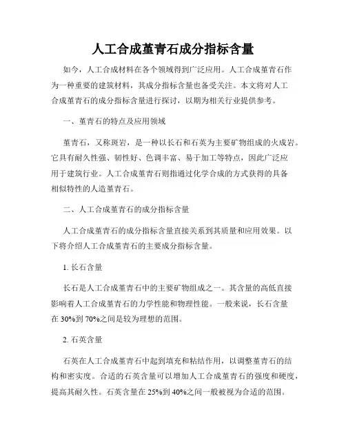 人工合成堇青石成分指标含量