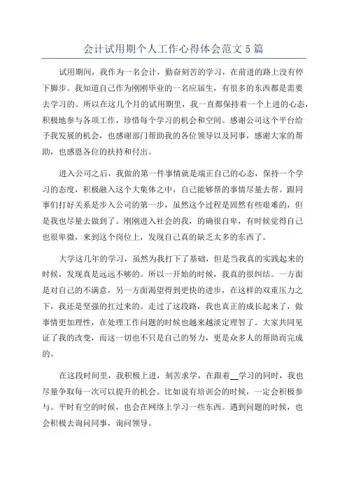 会计试用期个人工作心得体会范文5篇