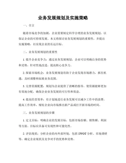 业务发展规划及实施策略