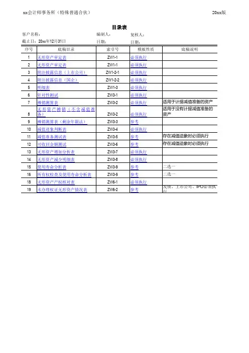 审计工作底稿-ZW无形资产、累计摊销及减值准备(全套)