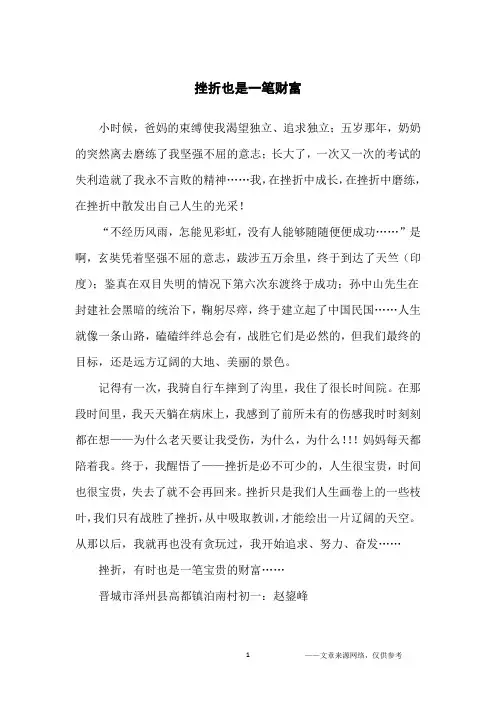 挫折也是一笔财富_初中生